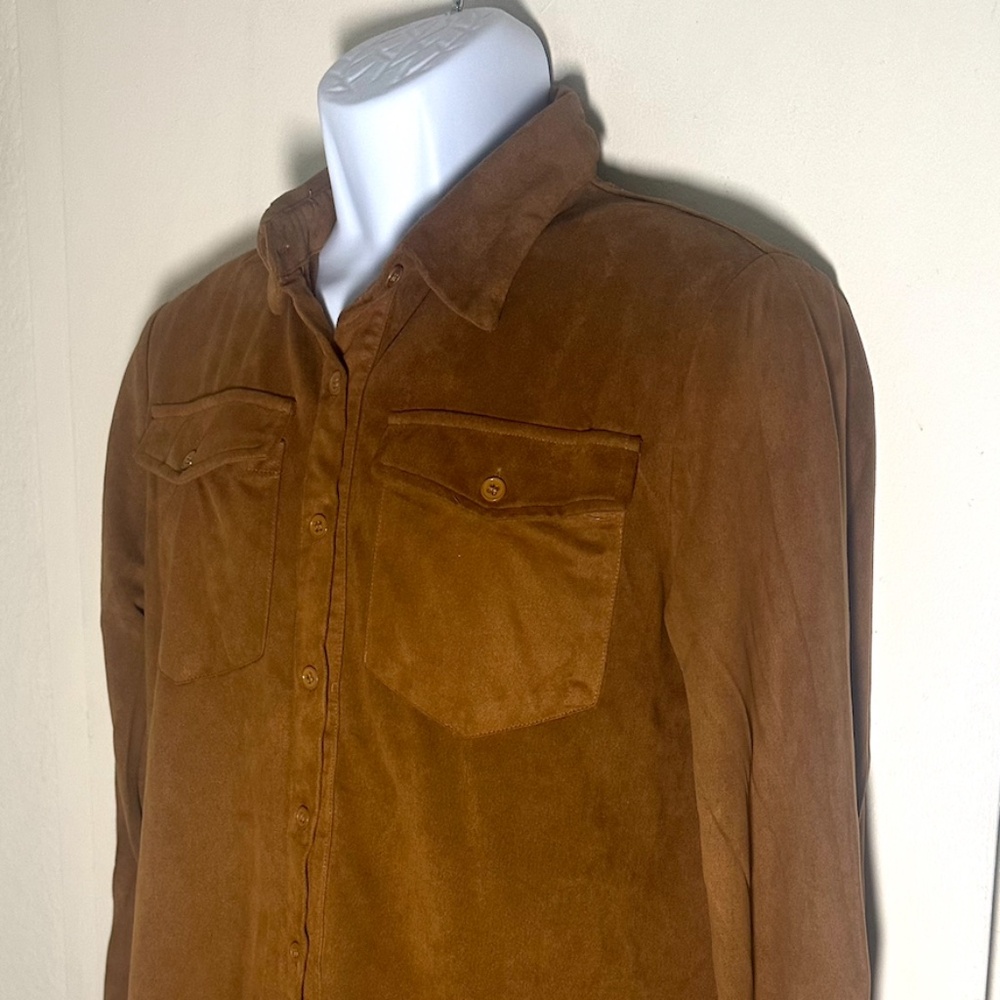 Boohoo Man Tan Suedette Button Up Shirt (sz M)